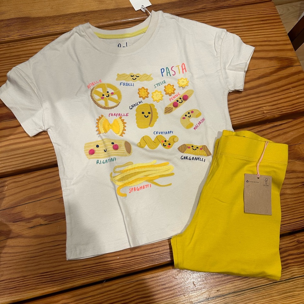 White Pasta Graphic T-Shirt and Yellow Pants Set